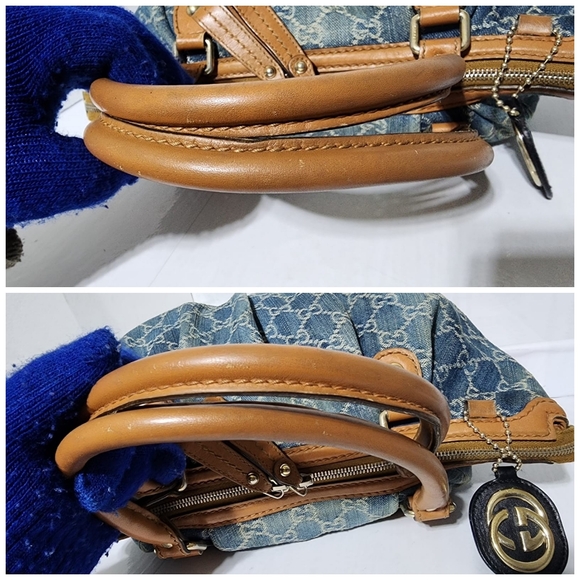 Gucci Denim GG and Leather Medium Sukey Top Handle Tote Bag Blue/Brown - Picture 10 of 16